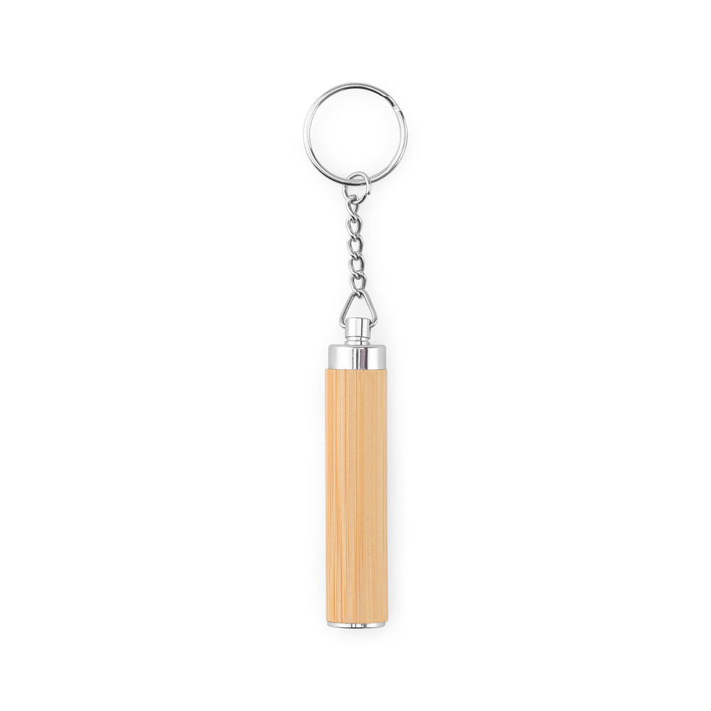 Chaveiro em bambu e ABS com lanterna LED