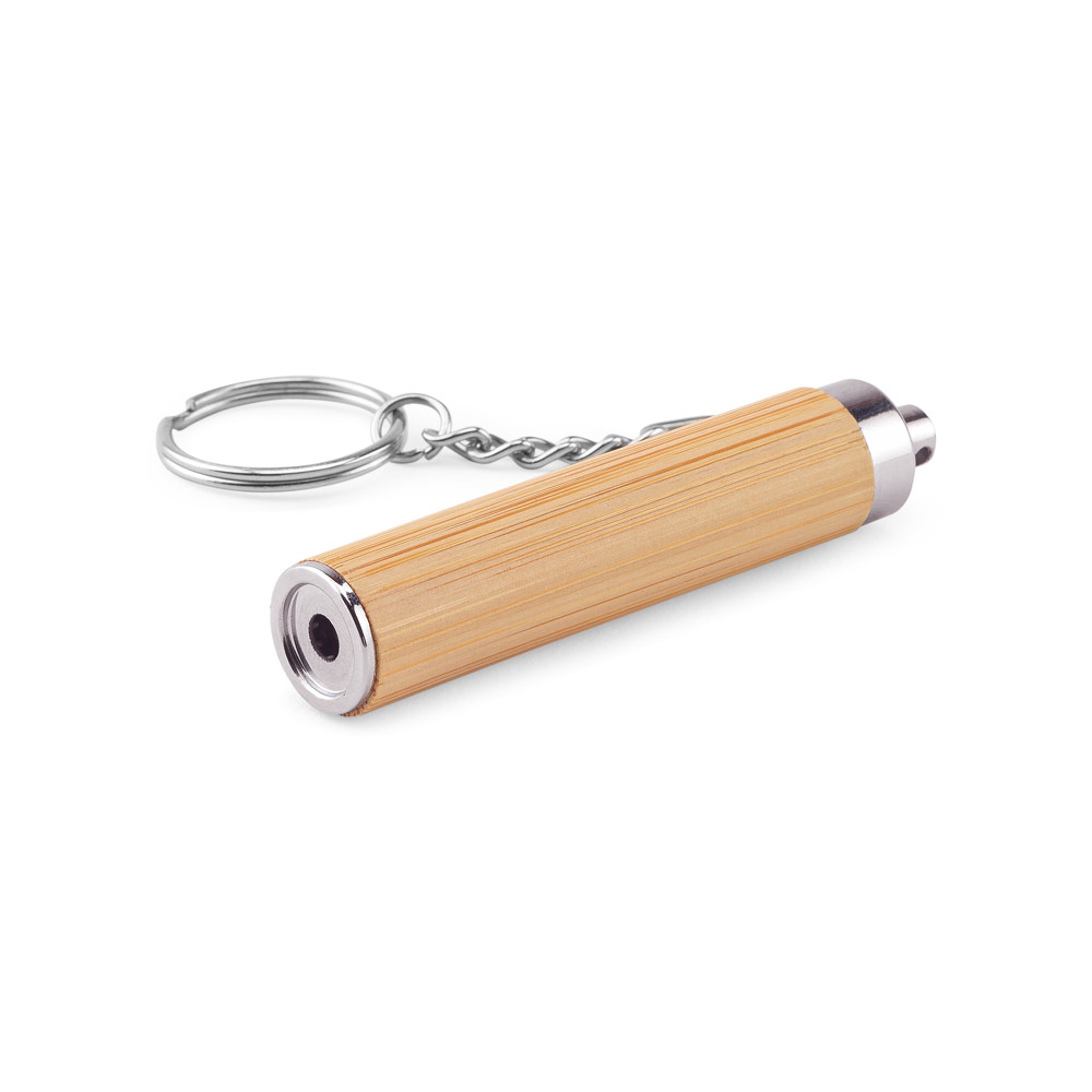 Chaveiro em bambu e ABS com lanterna LED