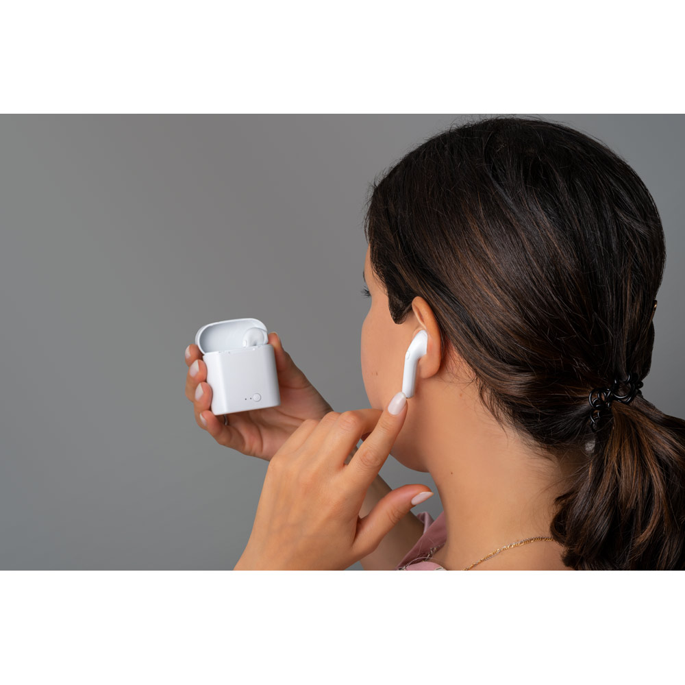 Fone de ouvido wireless em ABS com microfone e autonomia de 1h50