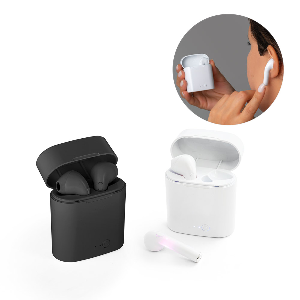 Fone de ouvido wireless em ABS com microfone e autonomia de 1h50