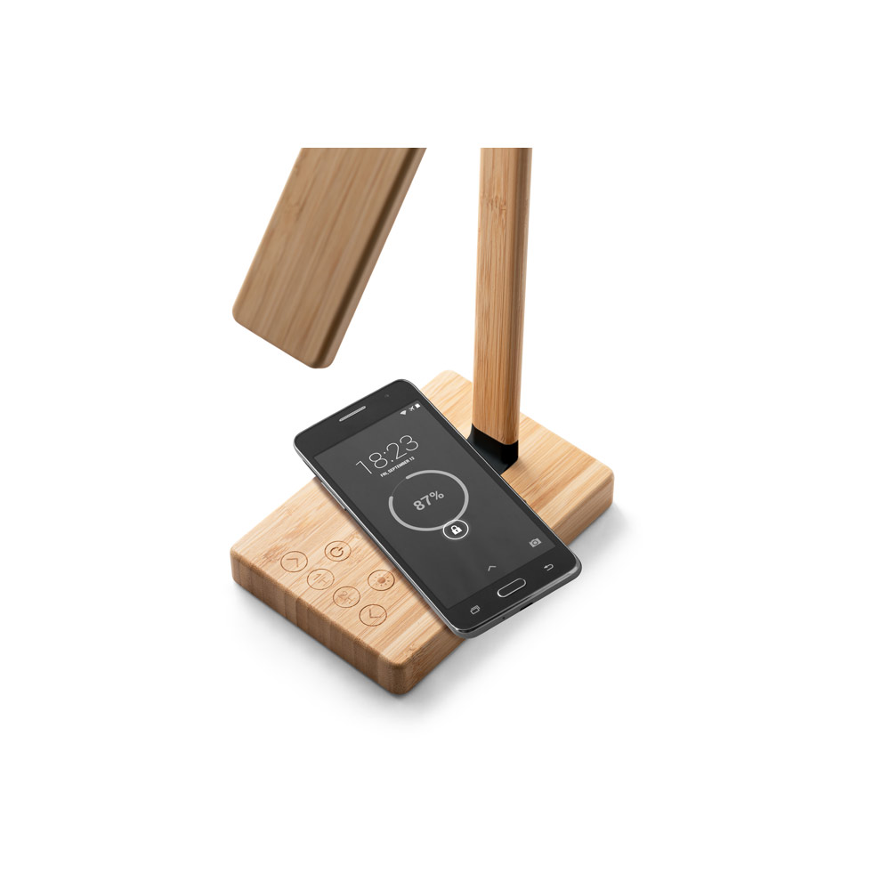 Luminária em bambu com carregador por indução (wireless) super-rápido 15W