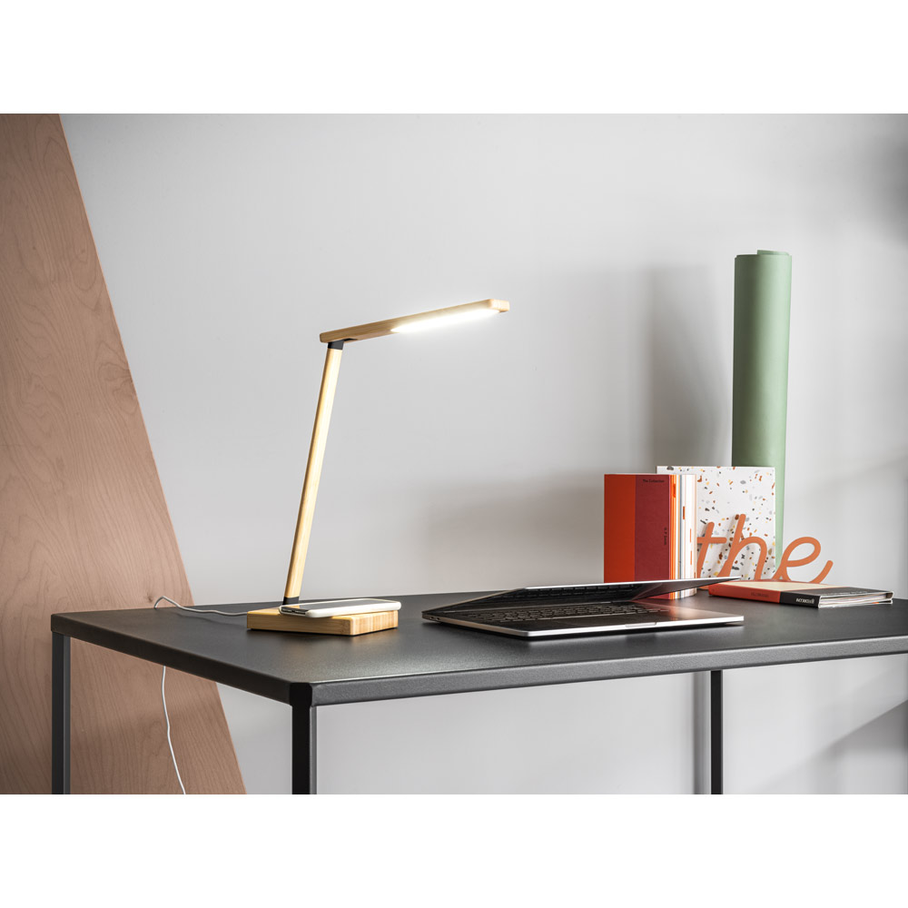 Luminária em bambu com carregador por indução (wireless) super-rápido 15W