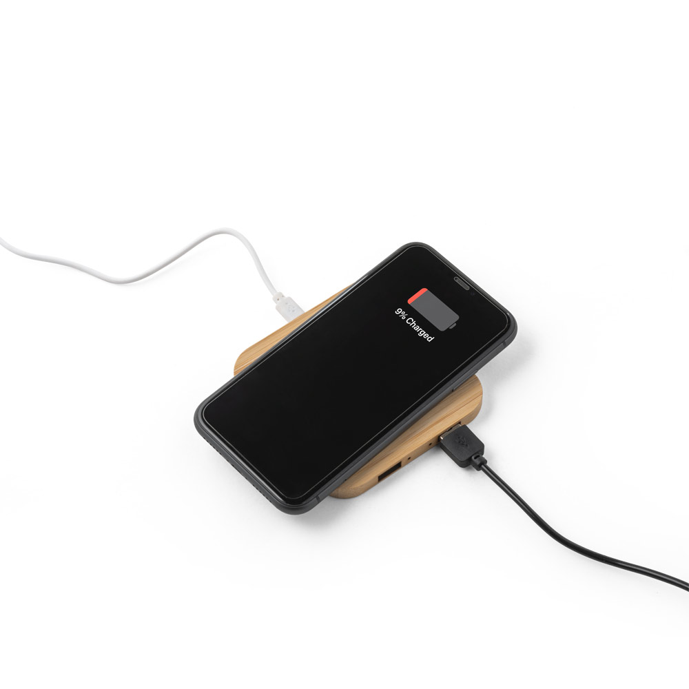 Carregador wireless super-rápido em bambu 15 W