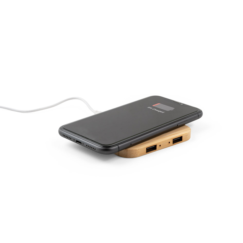 Carregador wireless super-rápido em bambu 15 W