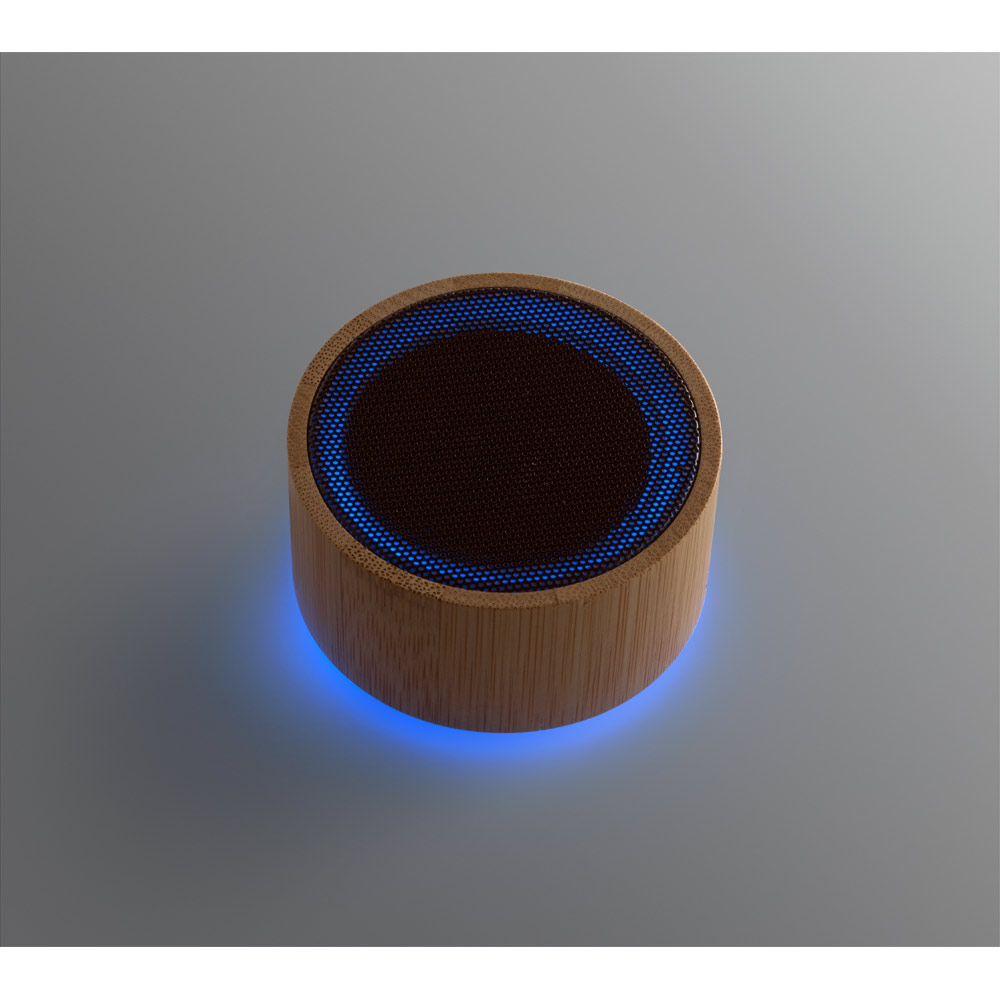 Caixa de som portátil em bambu e ABS com microfone e autonomia de 2h