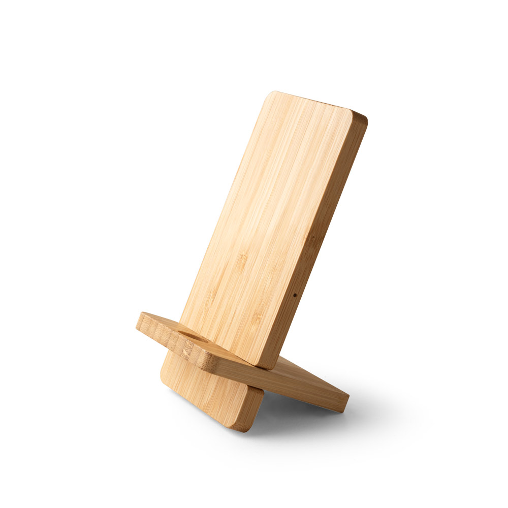 Carregador por indução (wireless) super-rápido e suporte em bambu para smartphone 15 W