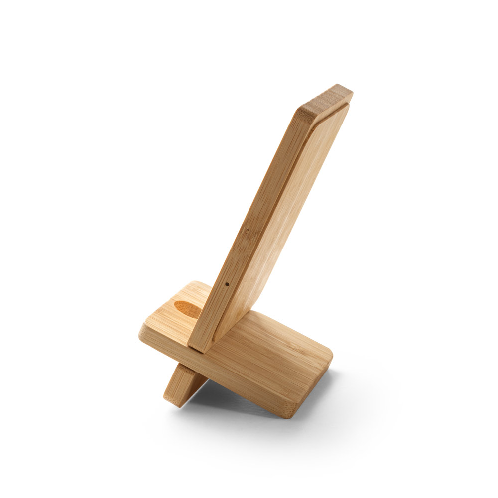 Carregador por indução (wireless) super-rápido e suporte em bambu para smartphone 15 W