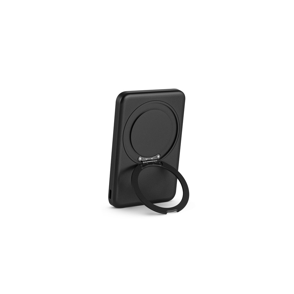 Bateria portátil magnética em ABS 100% reciclado com suporte, carregador por indução (wireless) super-rápido 15W e capacidade de 5'000 mAh