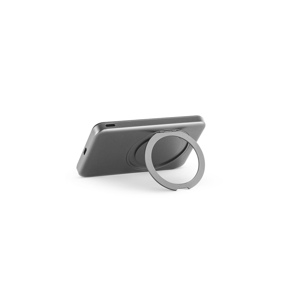Bateria portátil magnética em ABS 100% reciclado com suporte, carregador por indução (wireless) super-rápido 15W e capacidade de 5'000 mAh