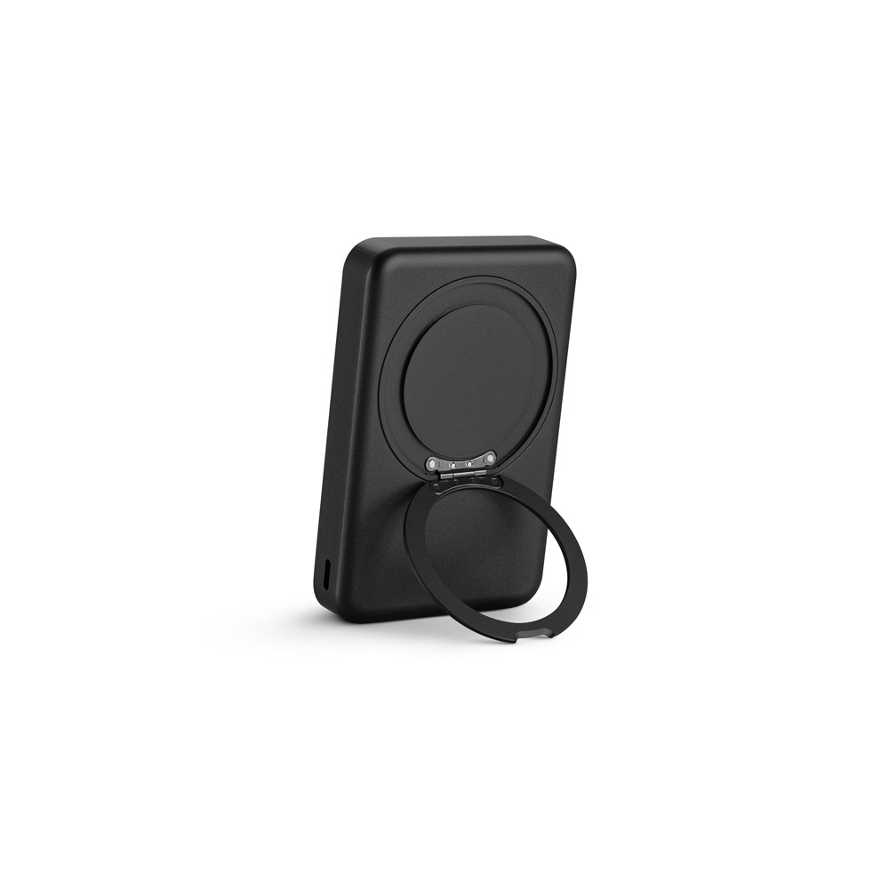 Bateria portátil magnética em ABS 100% reciclado com suporte, carregador por indução (wireless) super-rápido 15W e capacidade de 10'000 mAh