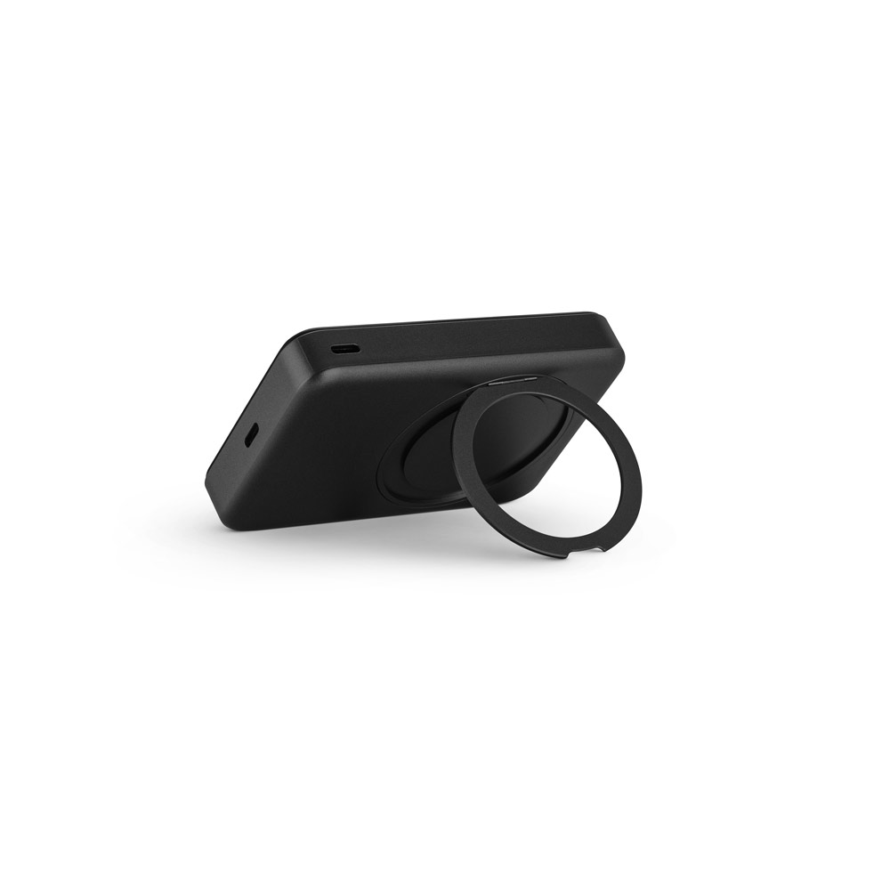 Bateria portátil magnética em ABS 100% reciclado com suporte, carregador por indução (wireless) super-rápido 15W e capacidade de 10'000 mAh