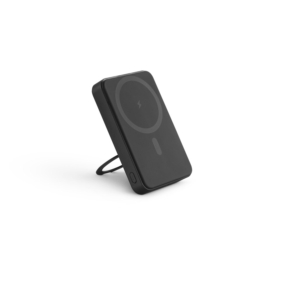 Bateria portátil magnética em ABS 100% reciclado com suporte, carregador por indução (wireless) super-rápido 15W e capacidade de 10'000 mAh