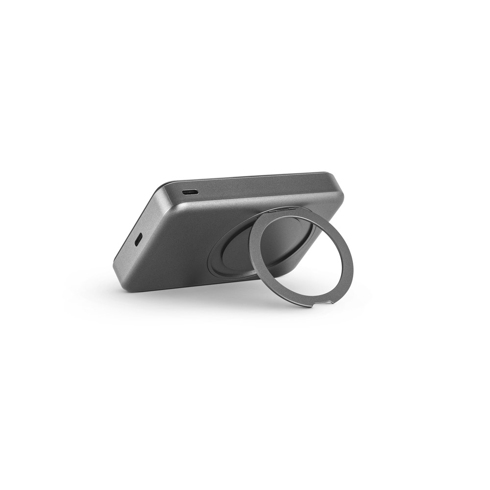 Bateria portátil magnética em ABS 100% reciclado com suporte, carregador por indução (wireless) super-rápido 15W e capacidade de 10'000 mAh