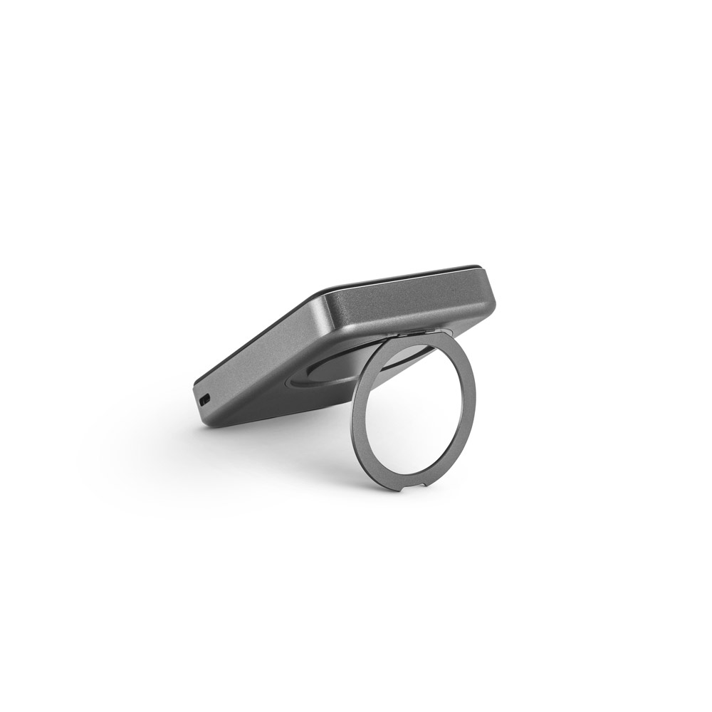 Bateria portátil magnética em ABS 100% reciclado com suporte, carregador por indução (wireless) super-rápido 15W e capacidade de 10'000 mAh