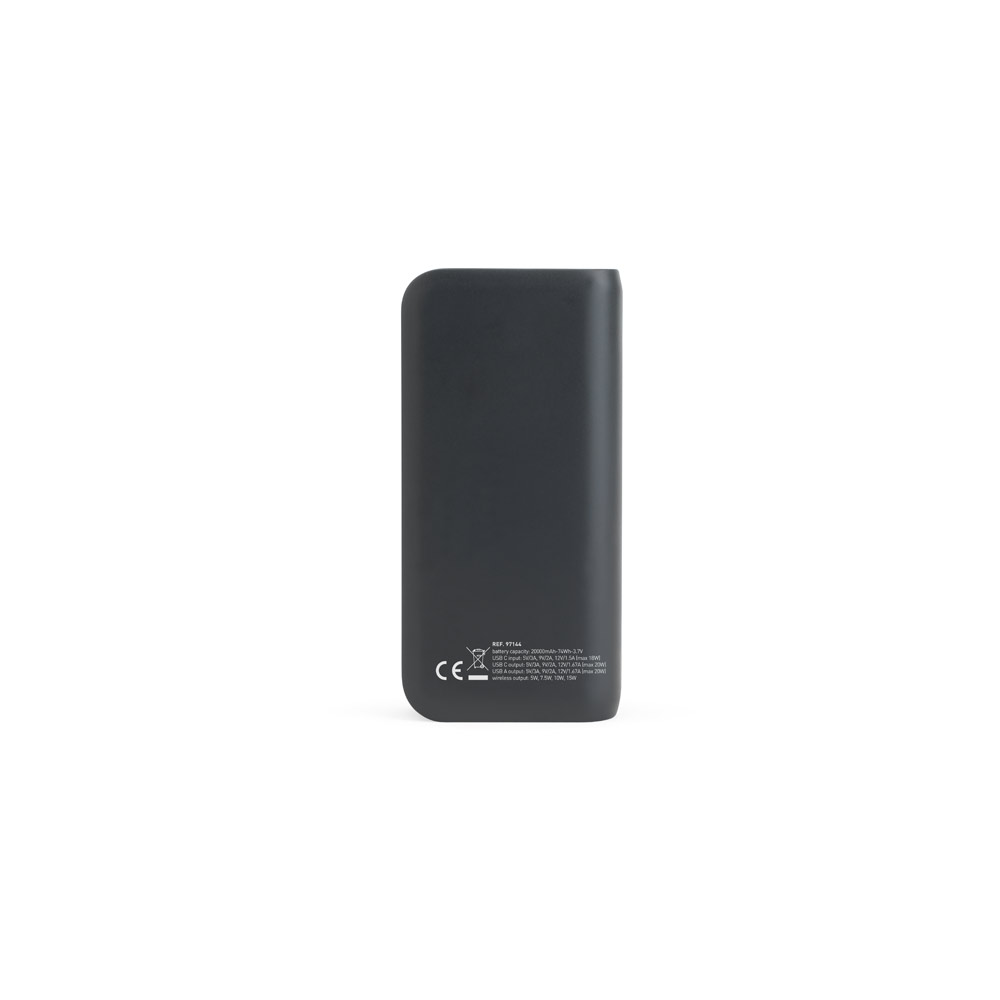 Bateria portátil com carregador por indução super-rápido (20'000 mAh), em ABS 100% reciclado