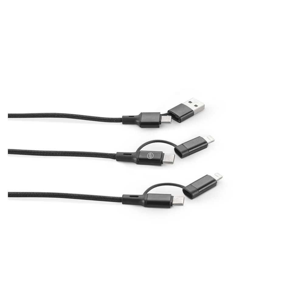 Cabo USB super-rápido 6 em 1 em alumínio 20% reciclado e PET 4% reciclado, permitindo a tranferência de dados