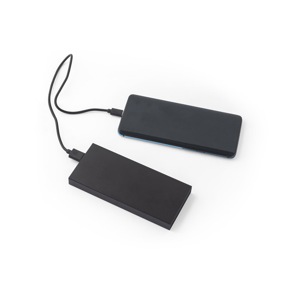 Bateria portátil em alumínio 100% reciclado e bateria em lítio com capacidade de 5'000 mAh