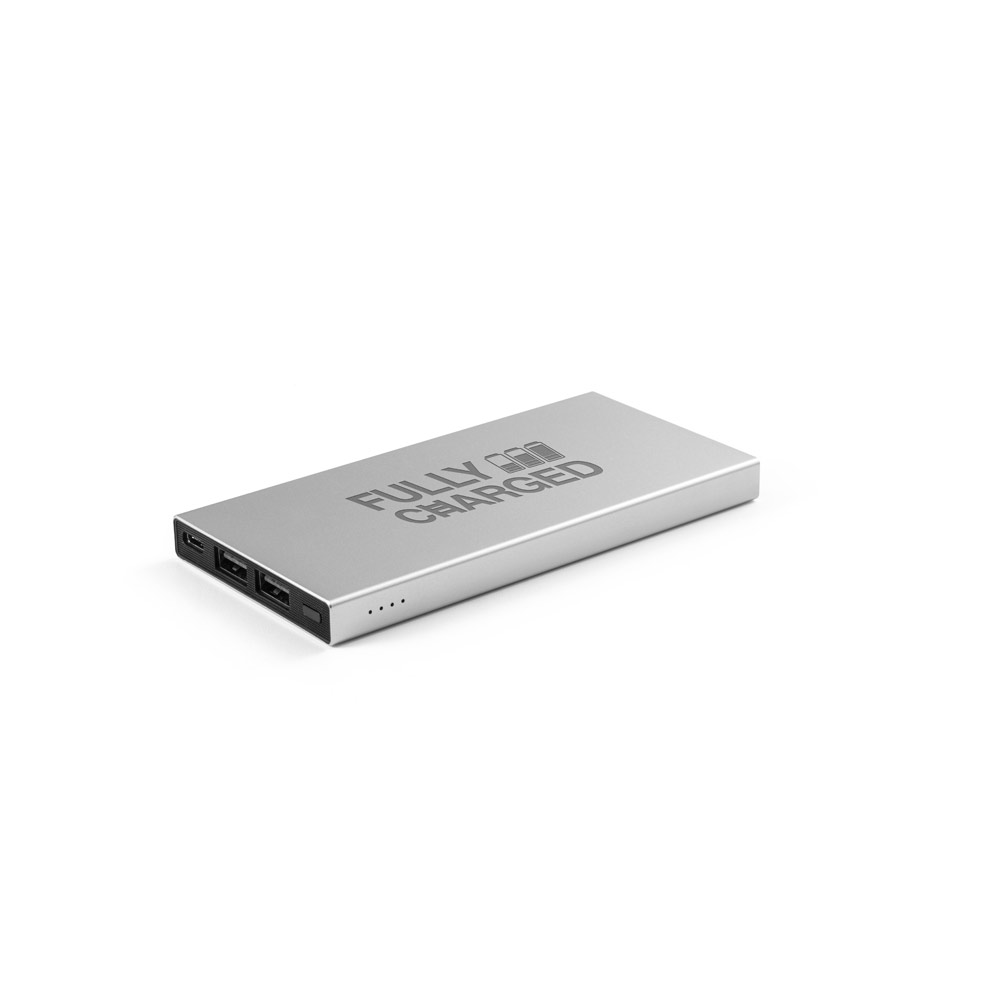 Bateria portátil em alumínio 100% reciclado e bateria em lítio com capacidade de 5'000 mAh