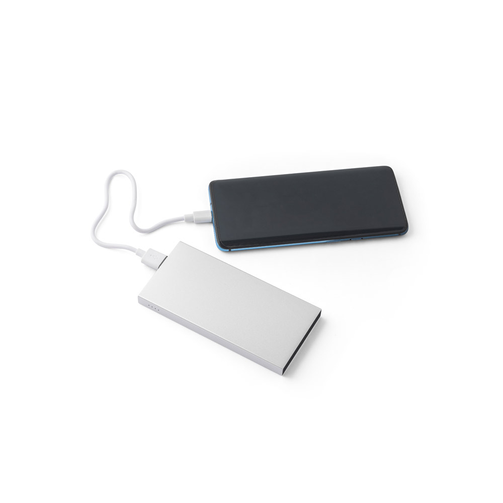 Bateria portátil em alumínio 100% reciclado e bateria em lítio com capacidade de 10'000 mAh
