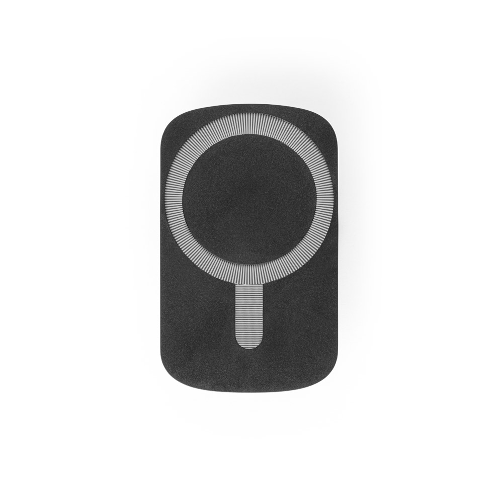 Carregador magnético por indução super-rápido (wireless) com a funcionalidade de suporte para carro, em ABS 60% reciclado e silicone