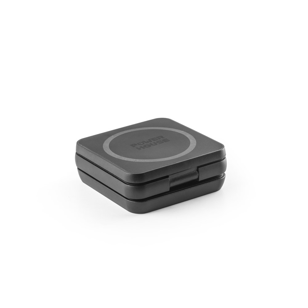 Carregador magnético por indução (wireless) super-rápido dobrável em ABS 100% reciclado que permite carregar três dispositivos simultaneamente