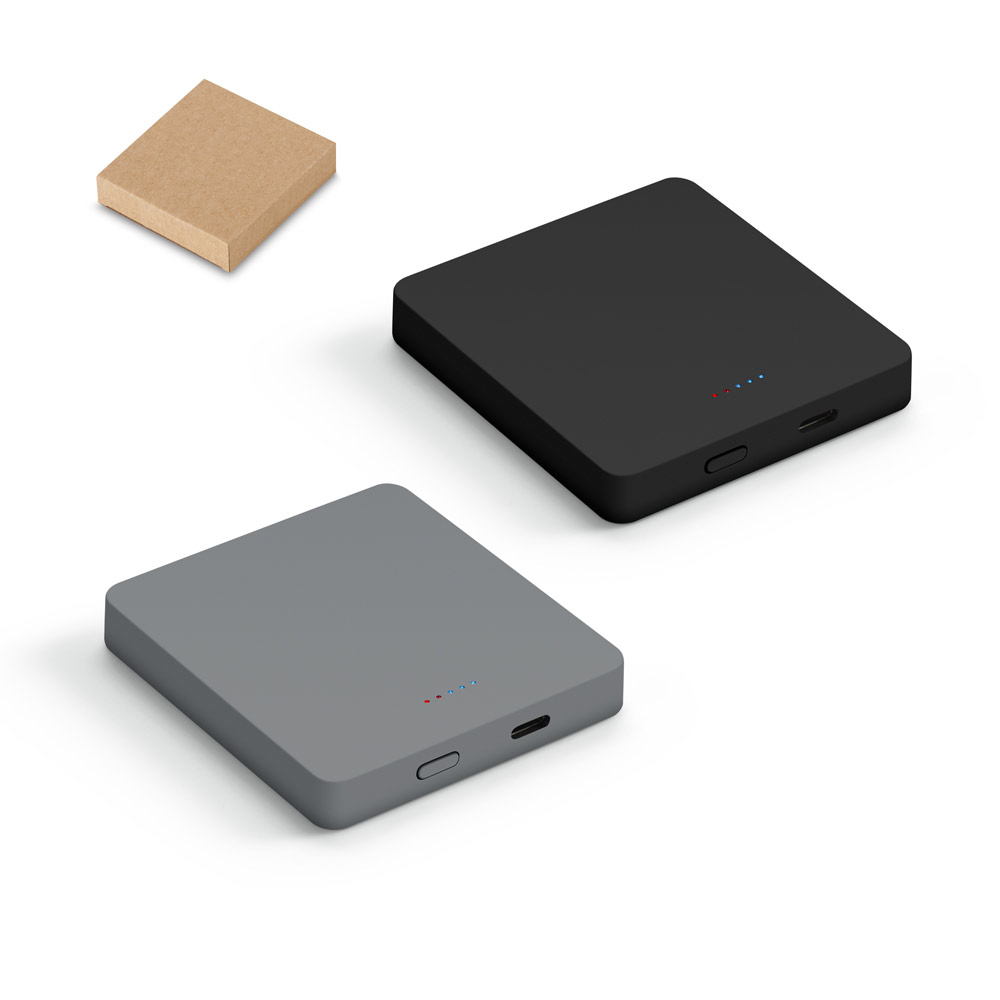 Bateria portátil de carregamento rápido em ABS 100% reciclado com acabamento em mate e capacidade de 5'000 mAh