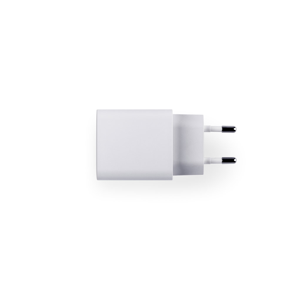 Adaptador de corrente com porta USB-A 18W e USB-C 20W em ABS 100% reciclado