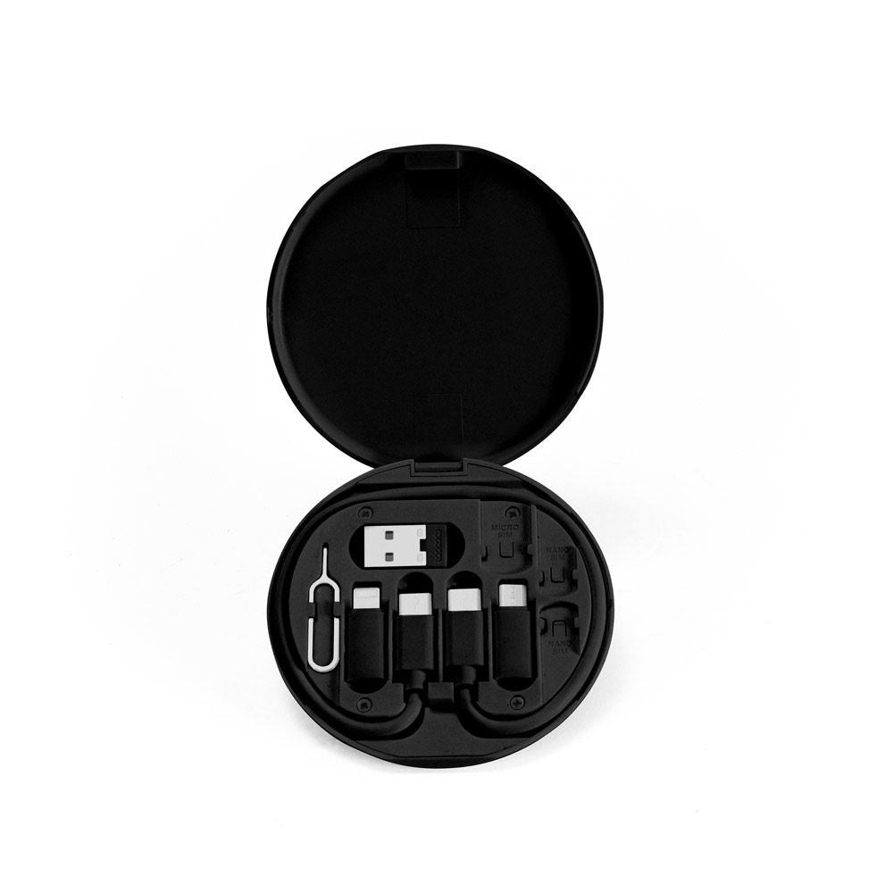 Conjunto cabo e adaptadores de carregamento super-rápido, em ABS 100% reciclado