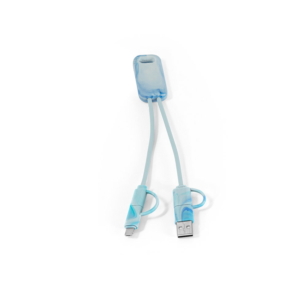 Cabo USB super-rápido 6 em 1 em PET 100% reciclado, permite a tranferência de dados