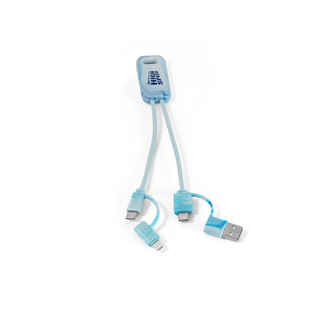 Cabo USB super-rápido 6 em 1 em PET 100% reciclado, permite a tranferência de dados