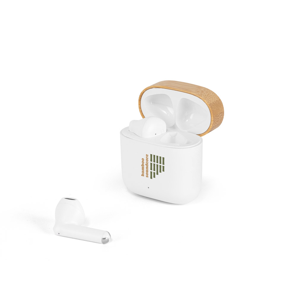 Fones de ouvido wireless em ABS 100% reciclado e bambu com autonomia de 5h