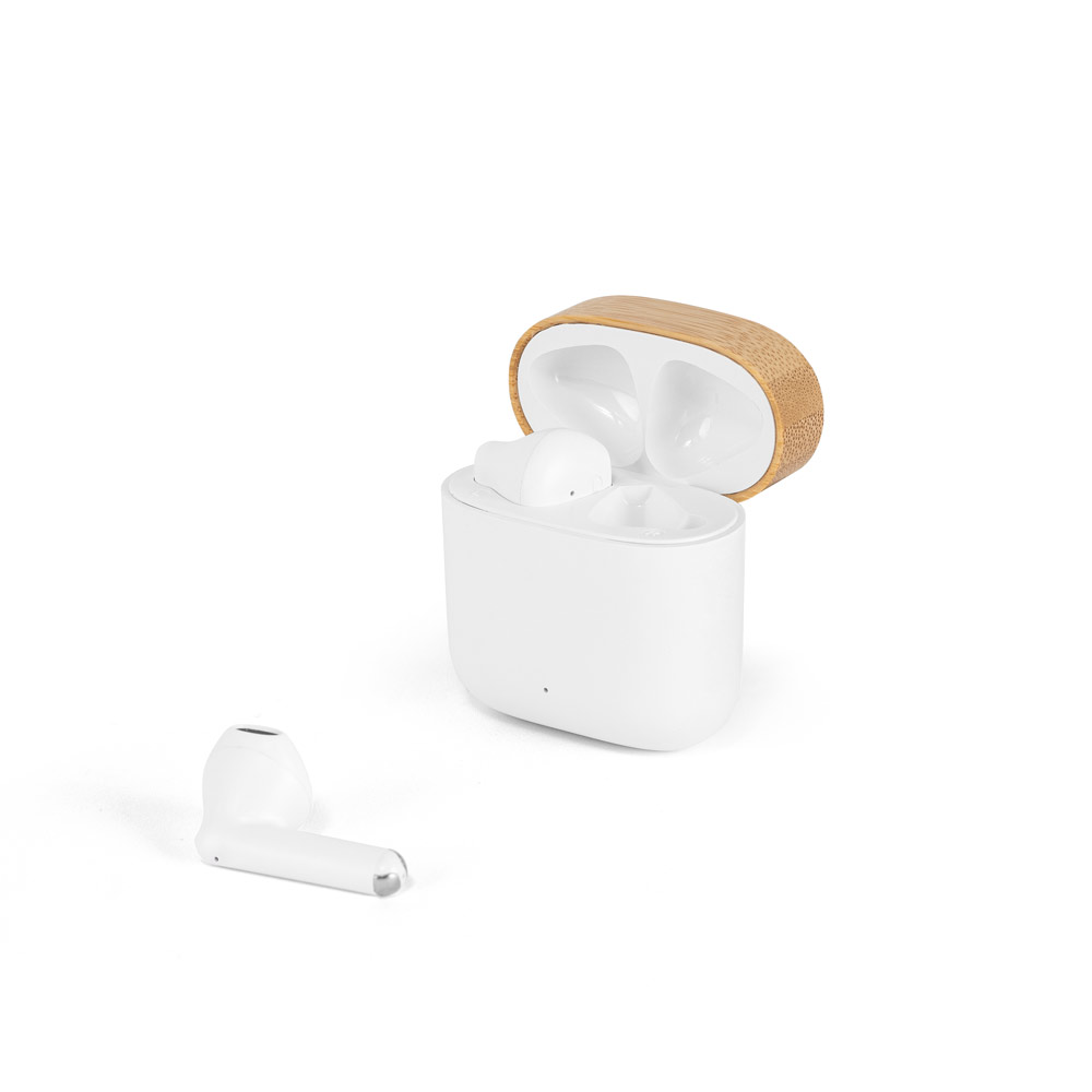 Fones de ouvido wireless em ABS 100% reciclado e bambu com autonomia de 5h