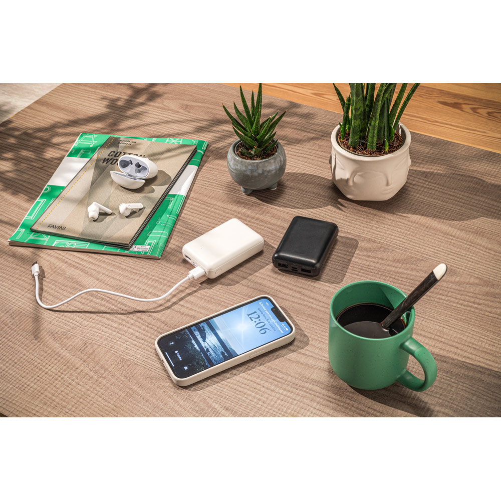 Bateria portátil em ABS 100% reciclado (10'000 mAh)