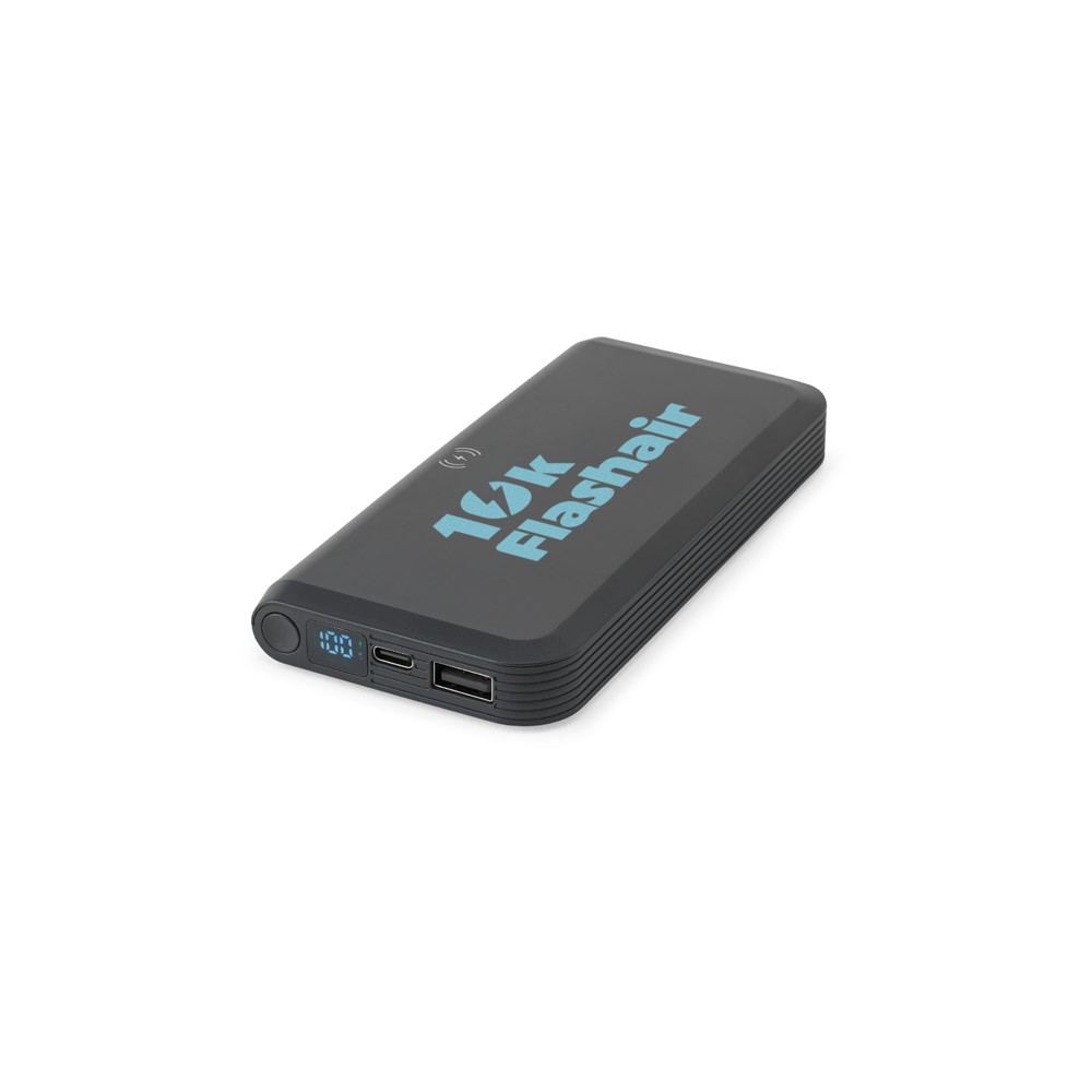 Bateria portátil com carregador por indução super-rápido (10'000 mAh), em ABS 100% reciclado
