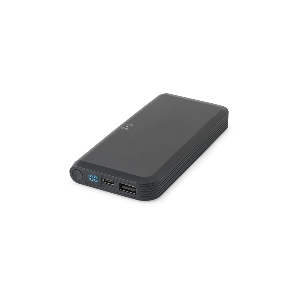 Bateria portátil com carregador por indução super-rápido (10'000 mAh), em ABS 100% reciclado