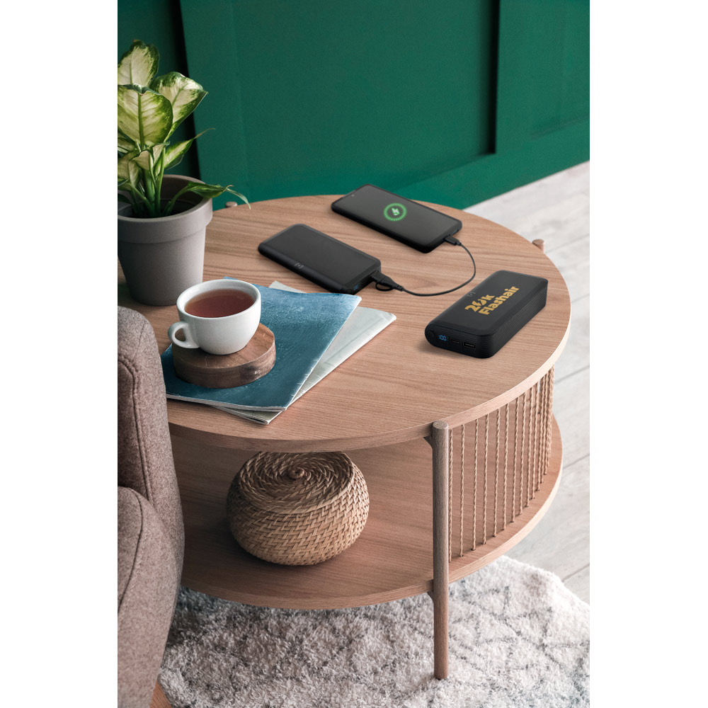 Bateria portátil com carregador por indução super-rápido (10'000 mAh), em ABS 100% reciclado
