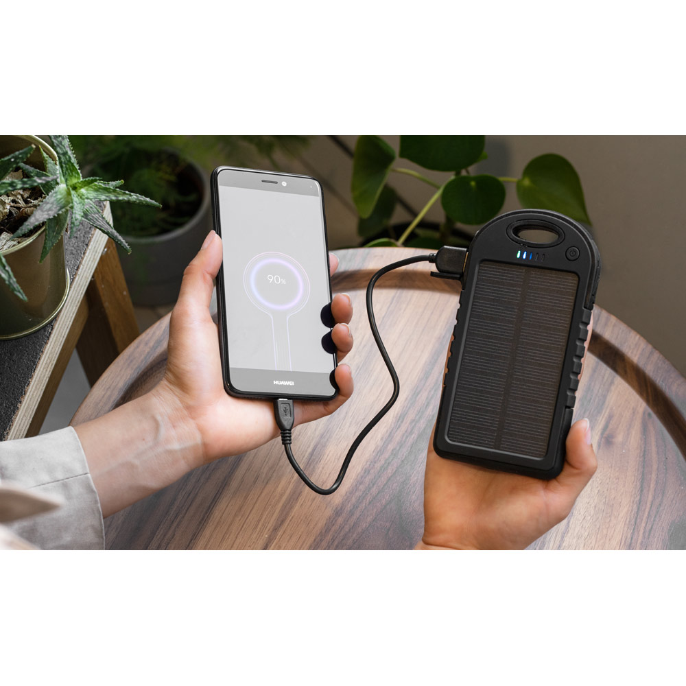Bateria portátil solar com painel solar e LED em ABS (2'000 mAh)