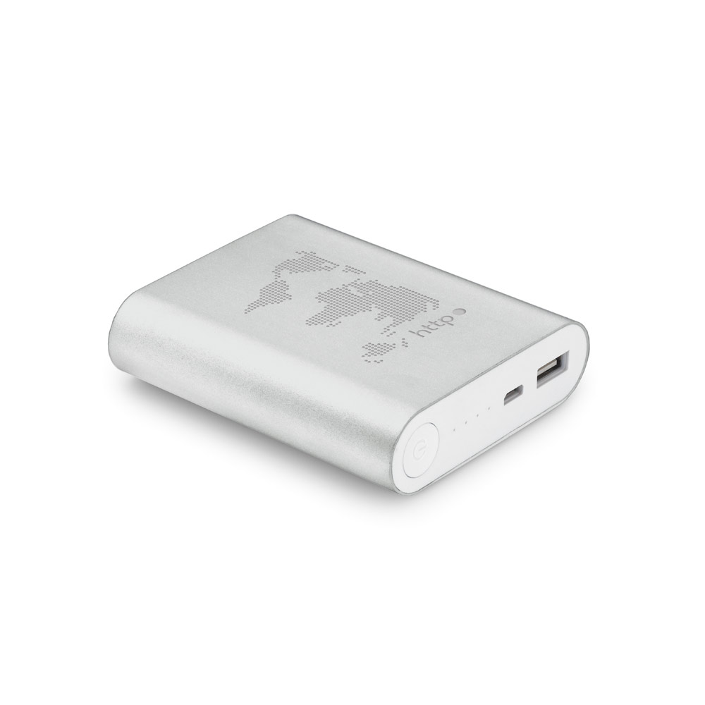 Bateria portátil em alumínio e bateria de lítio com capacidade de 8'000 mAh