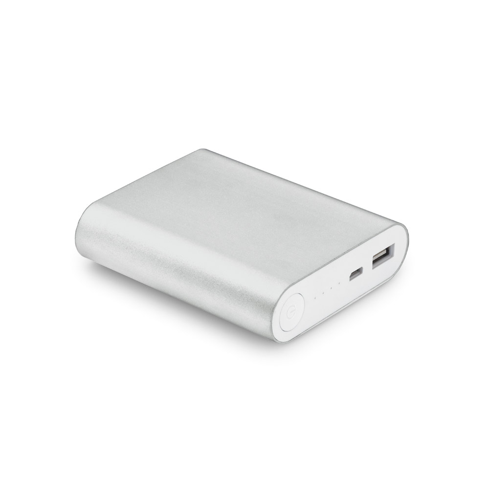 Bateria portátil em alumínio e bateria de lítio com capacidade de 8'000 mAh