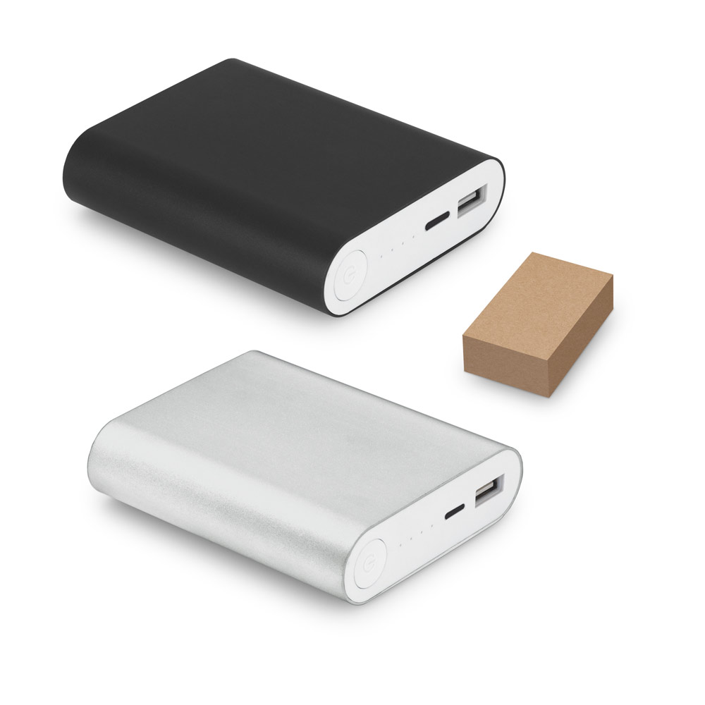 Bateria portátil em alumínio e bateria de lítio com capacidade de 8'000 mAh
