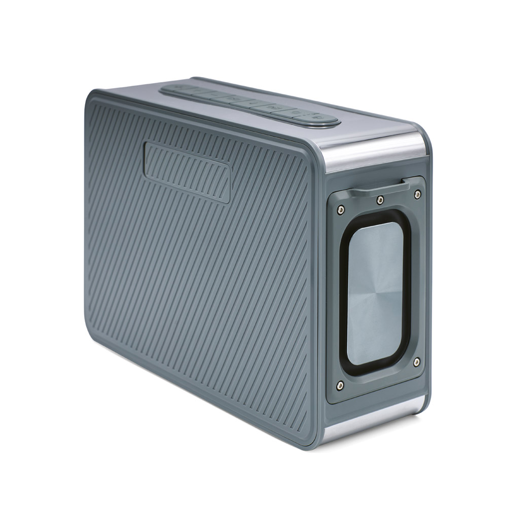 Caixa de som com microfone e autonomia de 7h (5'200 mAh), em ABS 100% reciclado