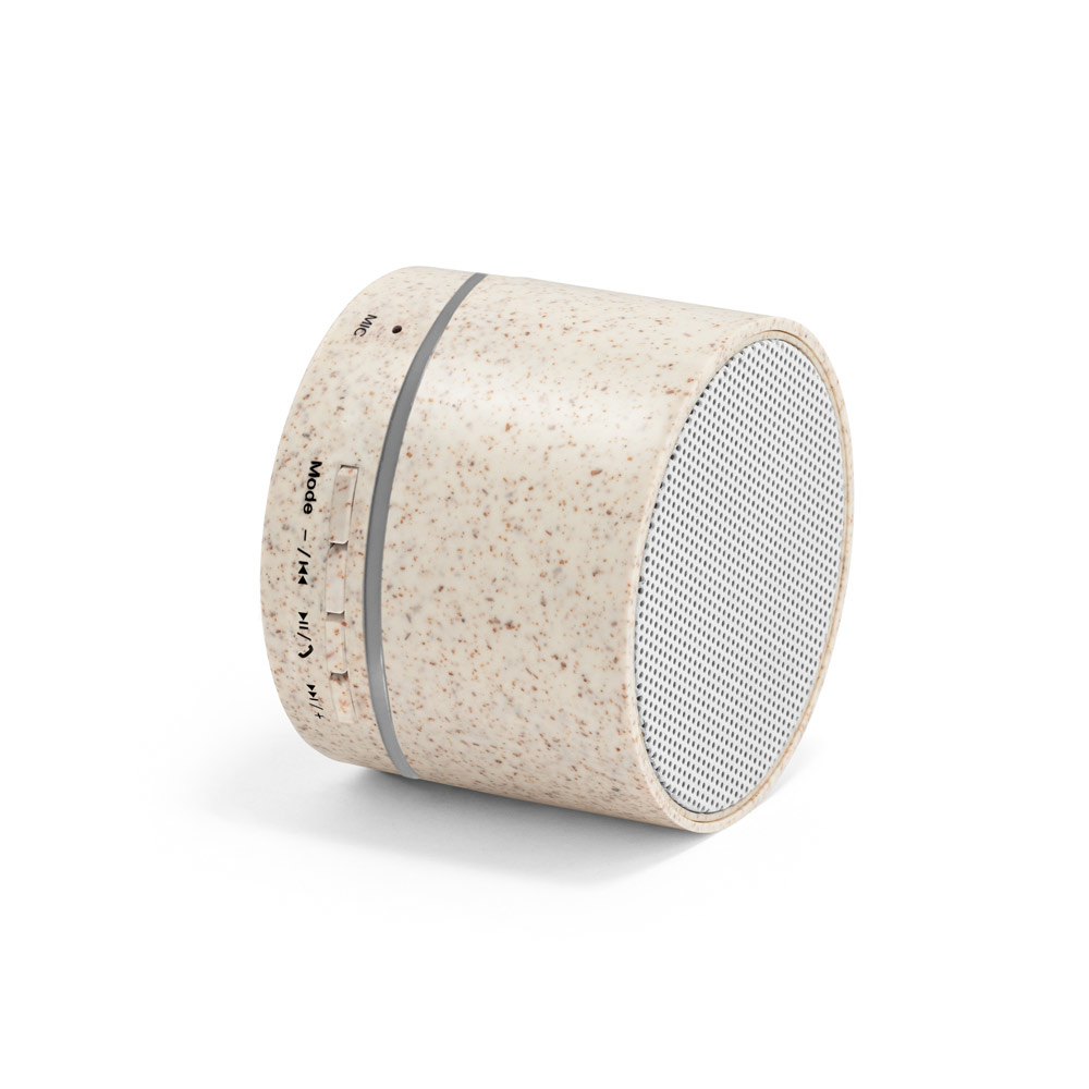 Caixa de som portátil com microfone e autonomia de 4h30 (400 mAh), em fibra de palha de trigo e ABS 100% reciclado