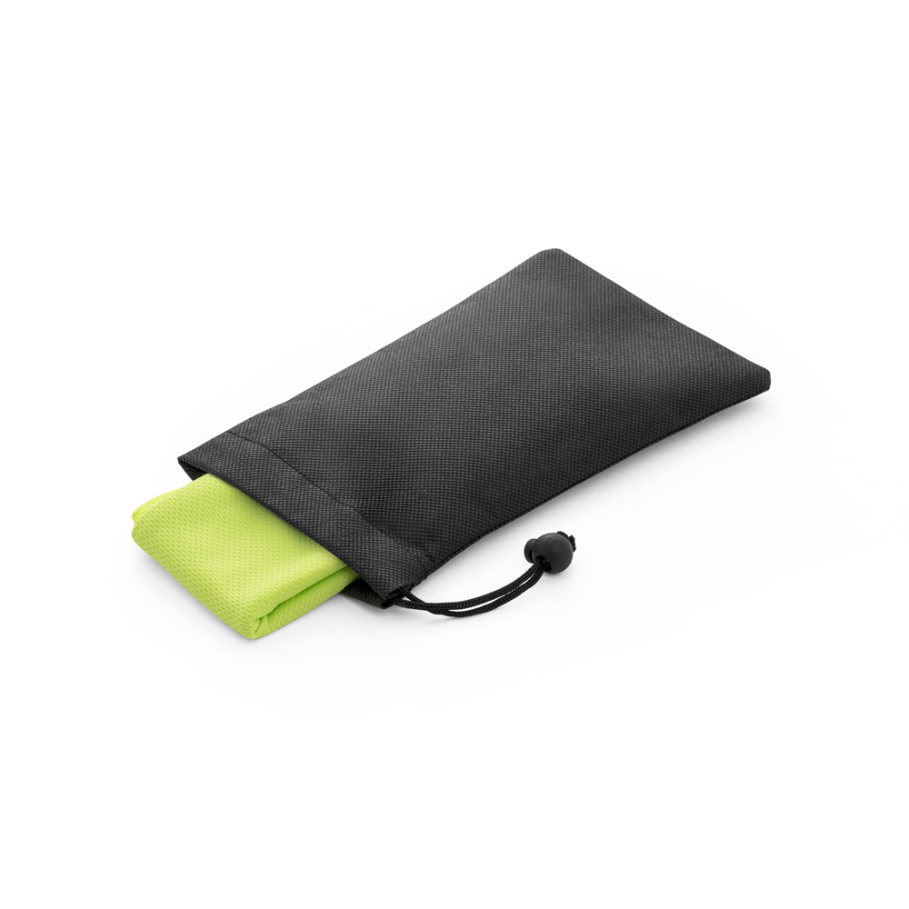 Toalha esportiva refrescante em poliéster 100% reciclado com bolsa em non-woven